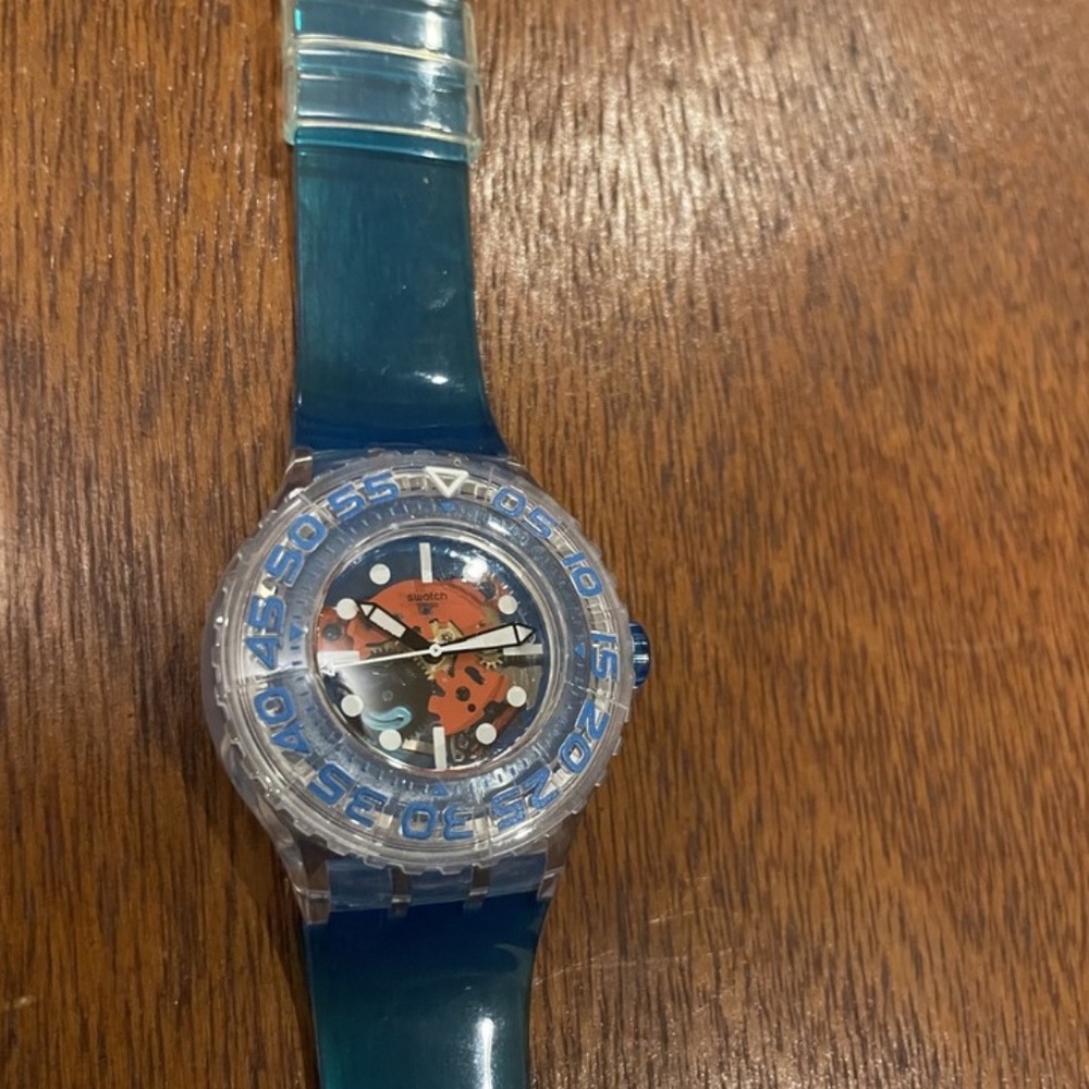 Swatch "O-Tini" SUUK103 Scuba Libre ocean blue skeleton diver watch 43mm - Picture 3 of 6
